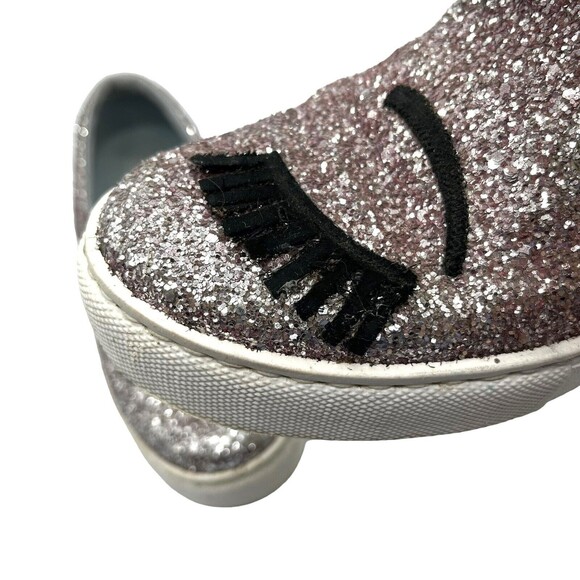 Chiara Ferragni Blink Eye Slip-On Sneakers Women’s 6 Silver Glitter Casual - Picture 9 of 16